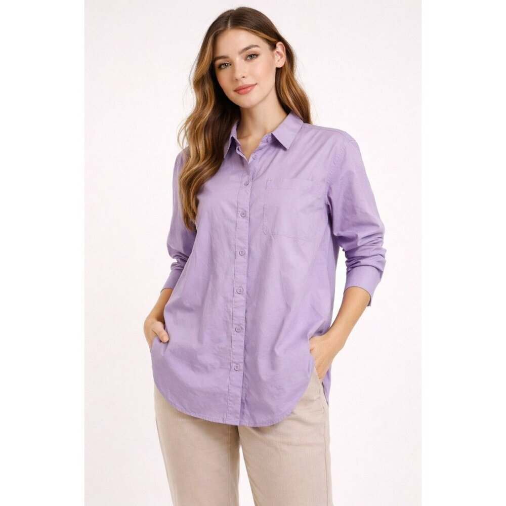 Loft Women’s Lavender Purple Button Down Long Sleeve Blouse Size Medium EUC